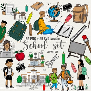 School Clipart graphics, back to school png, school clip art svg, school supplies, kids png, teacher svg, school vector digital