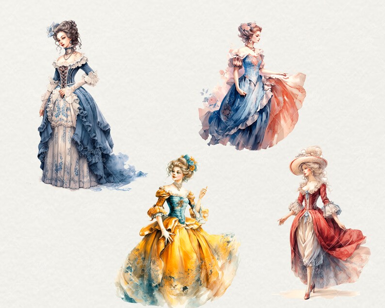 Rococo Ladies Clipart: Watercolor Princess, 26 PNG (digital Download ...