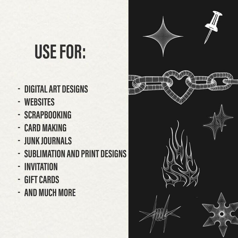 Y2K Wireframe Shapes Clipart: Edgy PNG Designs (commercial Use) - Etsy