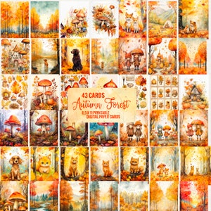 Herfstbos digitaal papier, 43 kaarten vintage digitale papieren kaart herfsttijd clipart, ongewenste dagboek achtergrond plakboek afdrukken, commercieel gebruik