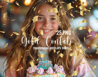 Gold Confetti Overlays: 25 PNG Photo Effects (Commercial Use)