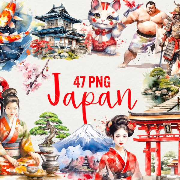 Japan clipart, 47 png traditional Japanese watercolor graphics, Japan culture scrapbooking. Asia Japan clipart, Commercial Use.