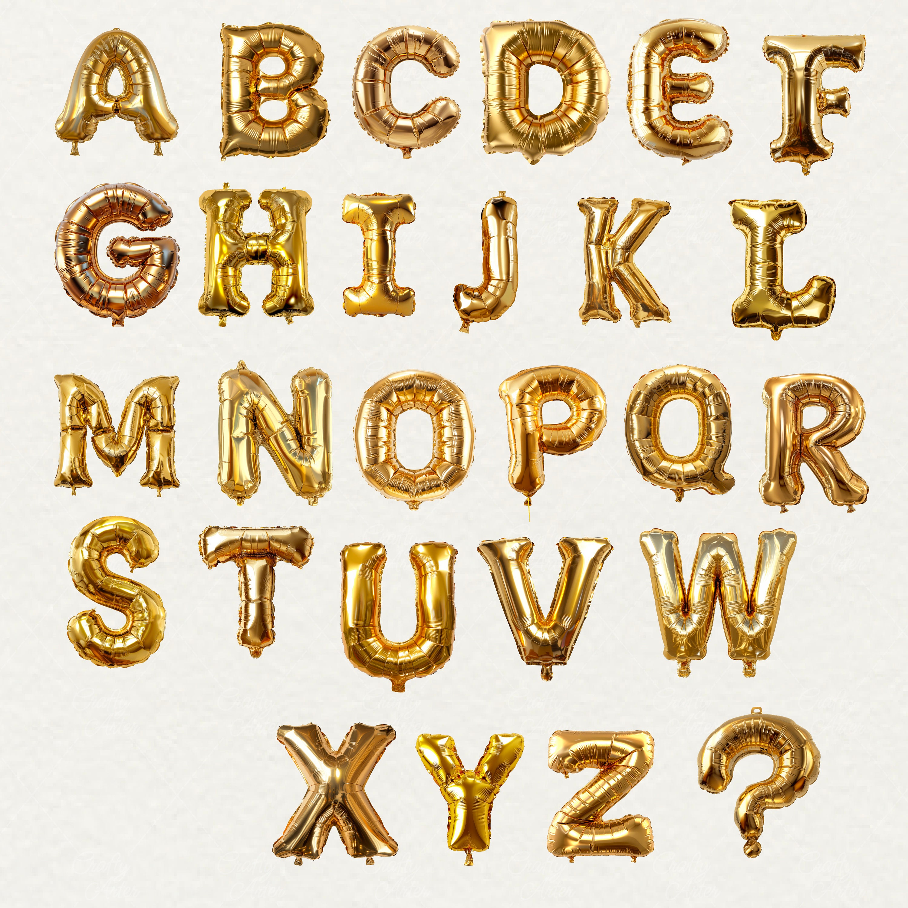 Gold Foil Balloon Alphabet Clipart: 55 PNG Letters (digital Download ...