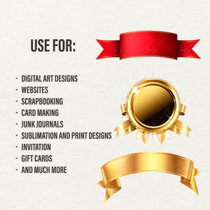 Ribbon Banners Clipart, 50 png red banners, gold ribbons, labels png, scrapbook, junk journal, transparent background, commercial use, ribbon overlays, paper crafts, red flag tag, gold flag tag, banner clip art graphics