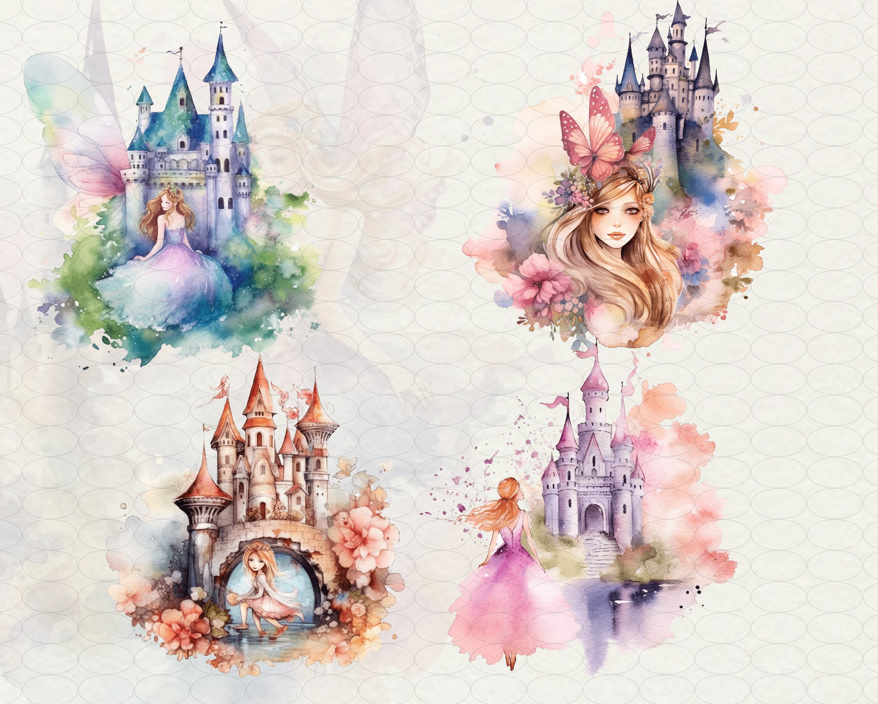 Fairy Castle Clipart: Watercolor Pink Palace, Magic Landscape (20 PNG ...