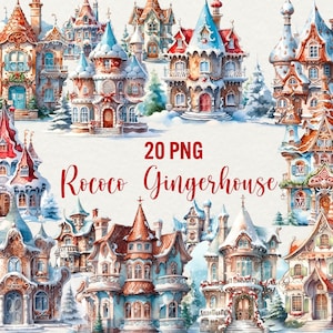 Christmas Ginger House clipart, Watercolor Christmas clipart Winter Holiday 20 png Christmas house Gingerbread House clip art Commercial Use