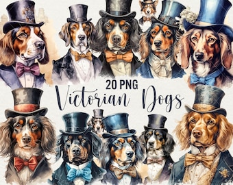 Watercolor Victorian Dogs Clipart: 20 PNG Elegant Pet Graphics