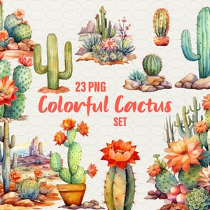 Clipart cactus, clipart floral, 23 png. Art numérique d'Afrique de cactus d'aquarelle de cactus, illustration de cactus de verdure. Utilisation commerciale.