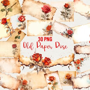 Acquerello Vintage Rose Paper Clipart 30 PNG bundle Acquerello Vintage paper craft Scrapbook vecchia carta bordo strappato Junk Journal Uso commerciale