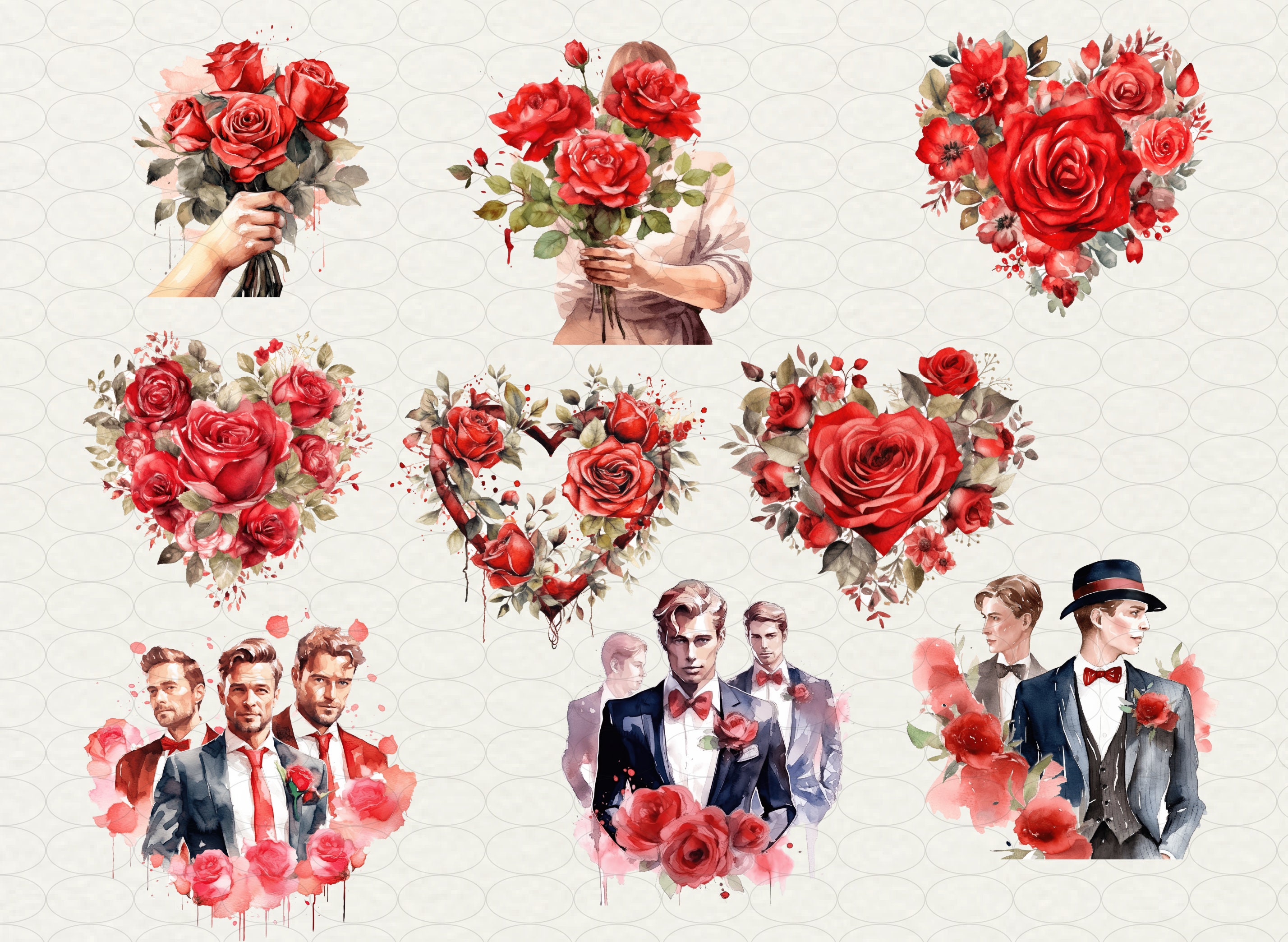 Watercolor Red Roses Clipart: Vintage Floral PNG Set (49 Files) - Etsy