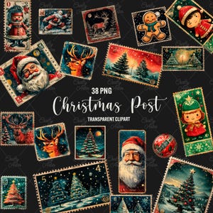 Imágenes prediseñadas de sellos navideños, sello navideño de 38 png, efímera de Papá Noel, tarjetas navideñas imprimibles, imágenes prediseñadas de hombres de jengibre, uso comercial