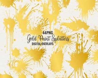 Gold Splatter Overlays: Watercolor Paint Splashes (Digital Download)