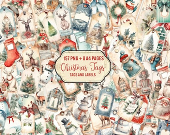 Christmas Tags Labels Clipart Mega Bundle 157 PNG and A4 Sheets Printable Gift Tags Vintage  Santa tag, Junk Journal Clipart, Commercial use