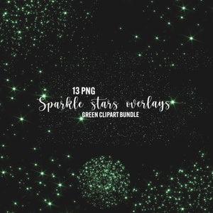 Groene sprankelende sterren overlays clipart, 13 png groen stof, smaragd glitter sparkle achtergrond, scrapbook digitale elementen commercieel gebruik