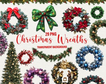Christmas Wreath Clipart, 29 png christmas photo overlay, winter holiday, Xmas, christmas tree png, transparent background, commercial use