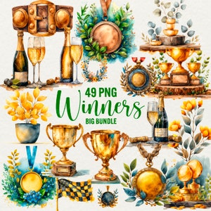Clipart de vencedores de aquarela, 49 PNG Clip art de vencedores, Troféu Golden Cup, Comemore, Clipart de medalhas de vencedores, Prêmios e festivos, Uso comercial