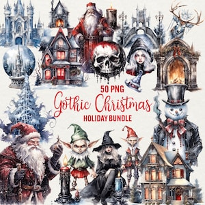 Gotische kerst winter clipart, grote set 50 png aquarel kerst clipart winter clipart Mystic Christmas Santa clipart commercieel gebruik