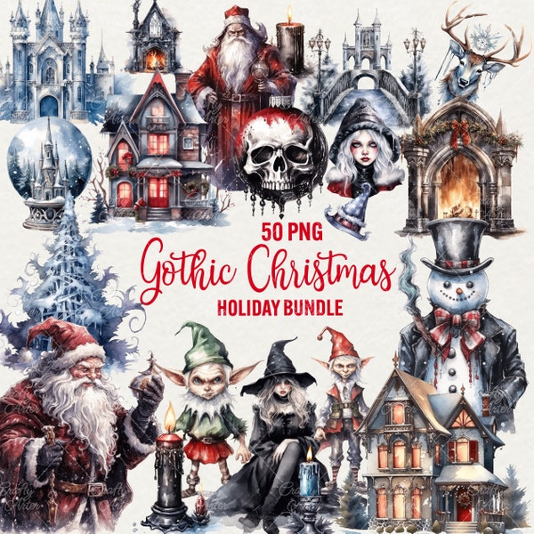 Gothic Weihnachten Winter Clipart, großes Set 50 png Aquarell Weihnachten Clipart Winter Clipart Mystisch Weihnachten Santa Clipart Kommerzielle Nutzung