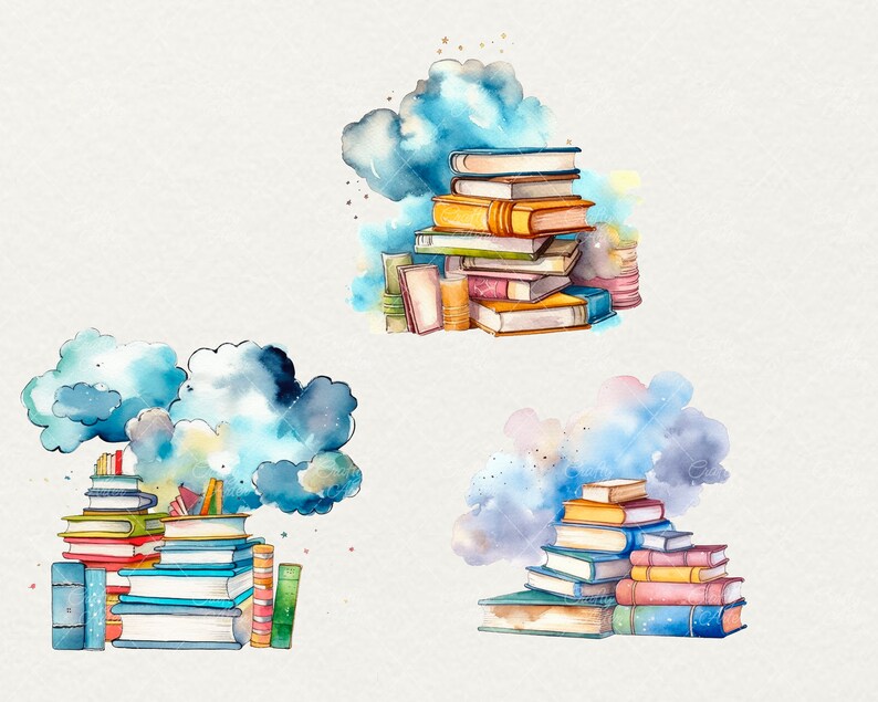 Watercolor School Books Clipart, Back To School books Clipart, Watercolor books School, 13 PNG Kids Books Clipart Digital Commercial Use