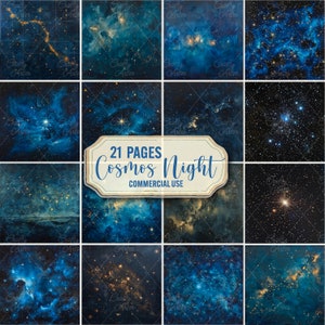 Cosmos Night Digital-papier, 21 afdrukbare hemelse pagina's, donkere nachtelijke hemelachtergrond, stardust plakboekpapier digitale textuur commercieel gebruik
