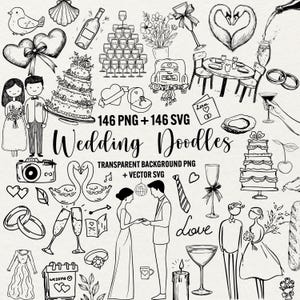 Wedding Doodle clipart set, wedding drawings icons, wedding svg png bundle, doodles for wedding invitations, instant download commercial use