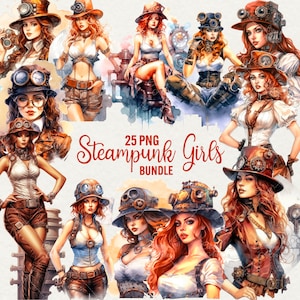 Steampunk Girls Clipart 25 PNG Fantasia Clipart Steampunk lindas garotas Ilustrações em aquarela, Download instantâneo, Uso comercial.