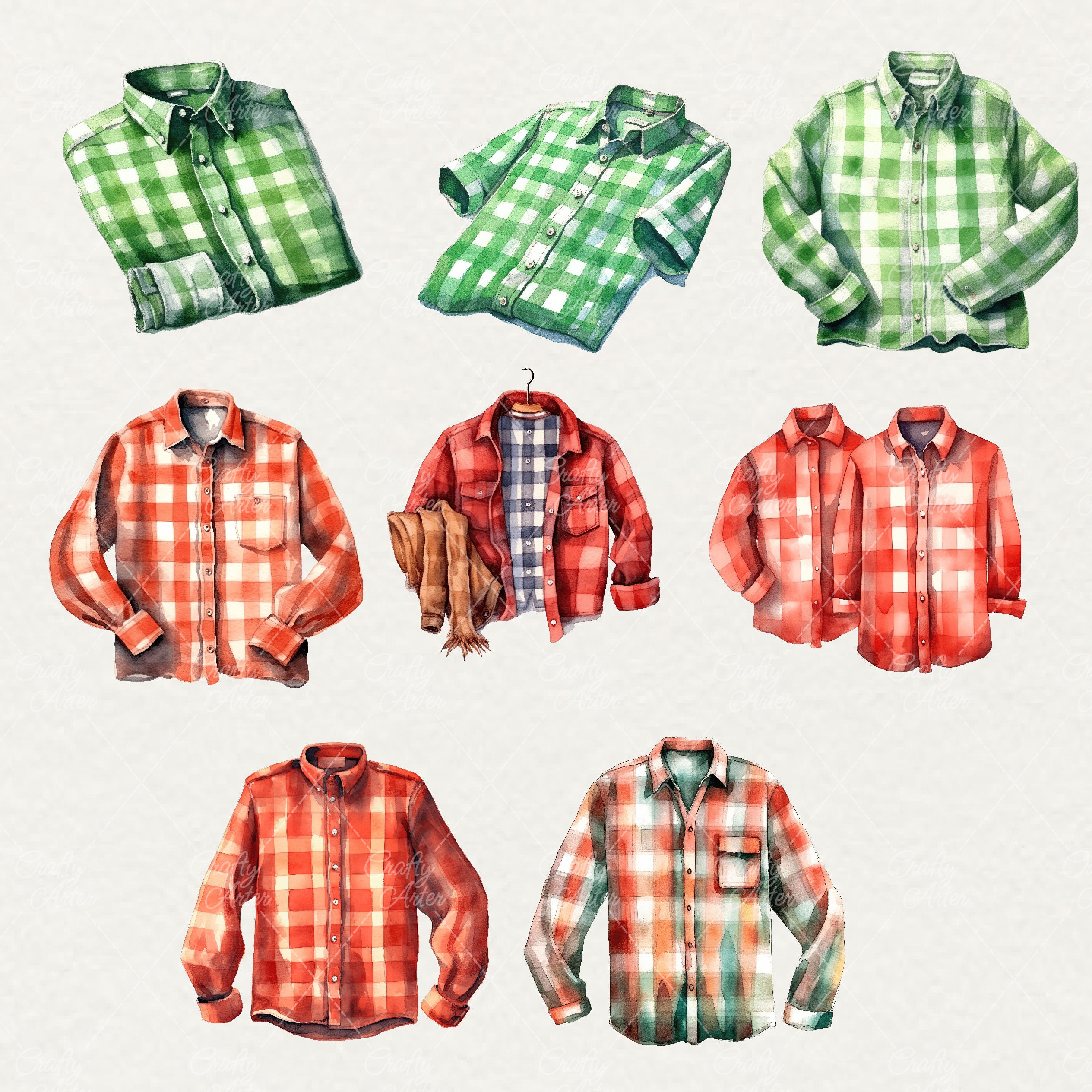 Clipart geruit shirt aquarel: herfst-wintermode (24 png) - Etsy België, image size:2529x2529