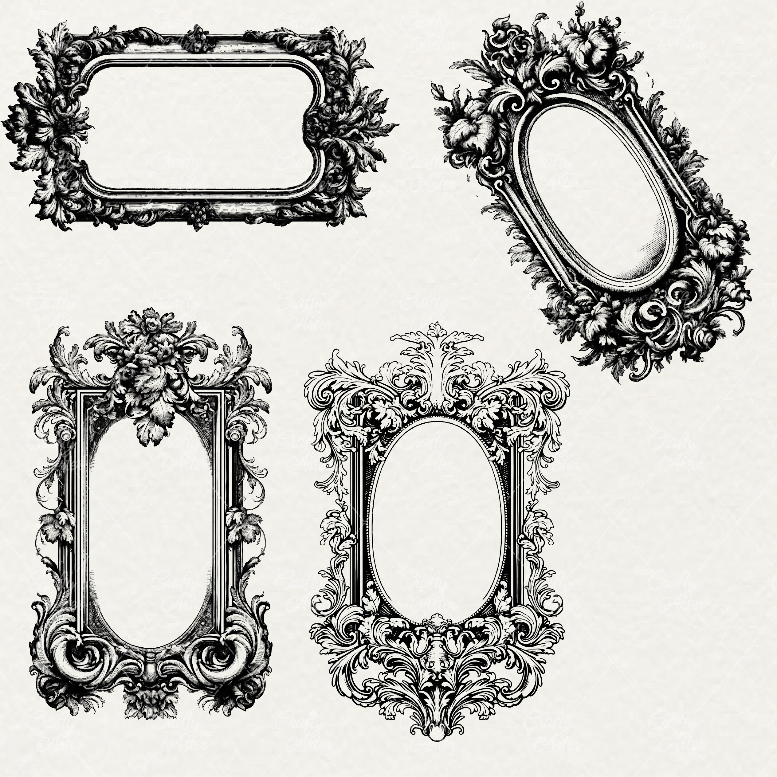 Vintage Frames Clipart Set, Ornate Frame Bundle 44 SVG + Png