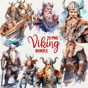 Clipart vichingo ad acquerello, clipart Nord da 25 png, clipart natura fiordo vichingo scandinavo, clipart di viaggio, uso commerciale.