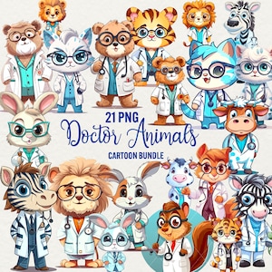 Doctor Animals Clipart, 21 PNG Doctor Baby Animal Clipart, Medicine Cartoon Kids Animals Clipart for Commercial Use