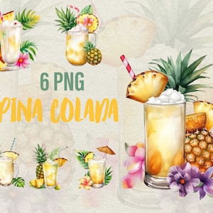 Pina Colada Estate Acquerello cocktail Ananas 6 PNG clipart's Arte digitale download immediato Menu bevande idee di design Illustrazione di cocktail