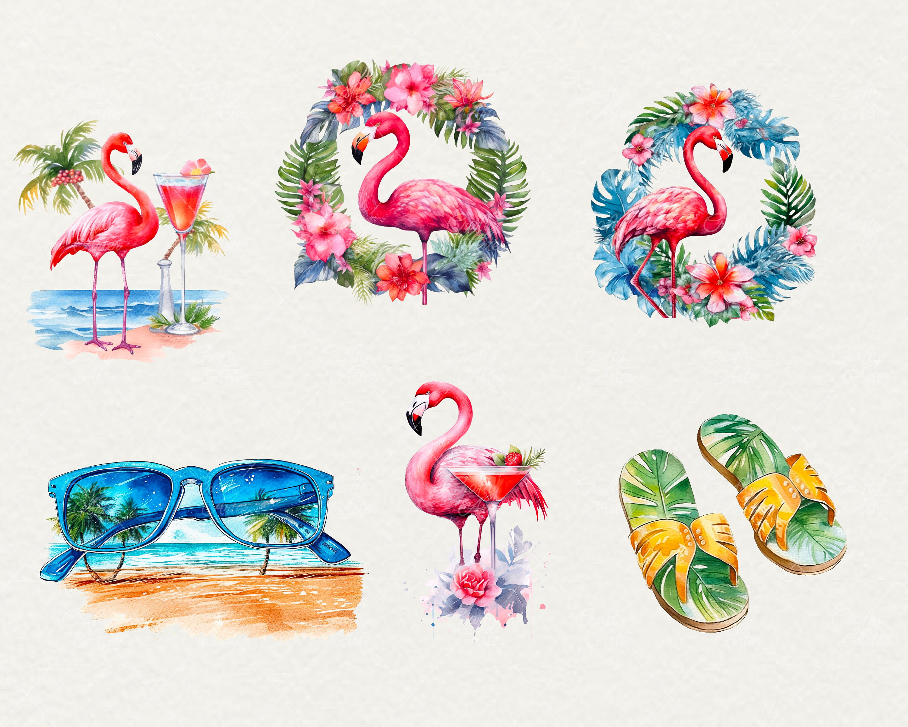 Watercolor Beach Clipart: Tropical Summer PNG Graphics (34 Files) - Etsy