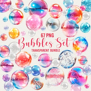 Clipart di bolle di acquerello, 67 png bolle colorate, sovrapposizioni di bolle di sapone, sfondo trasparente, diario spazzatura, artigianato di carta, uso commerciale