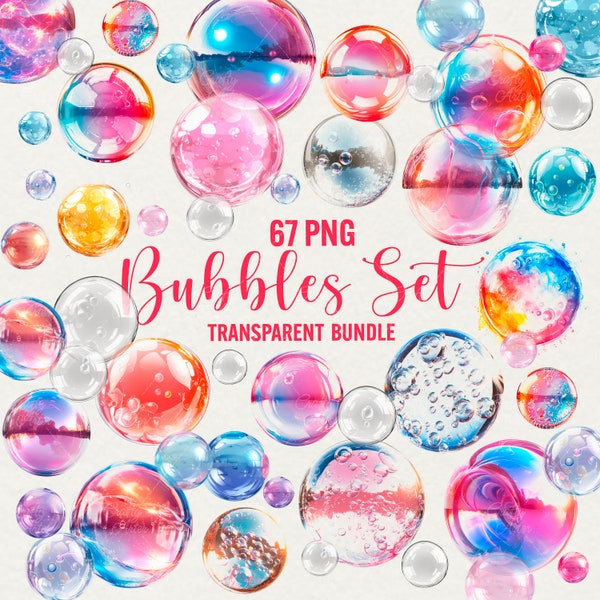 Watercolor Bubble Clipart, 67 png colorful bubbles, soap bubble overlays, transparent background, junk journal, paper crafts, commercial use