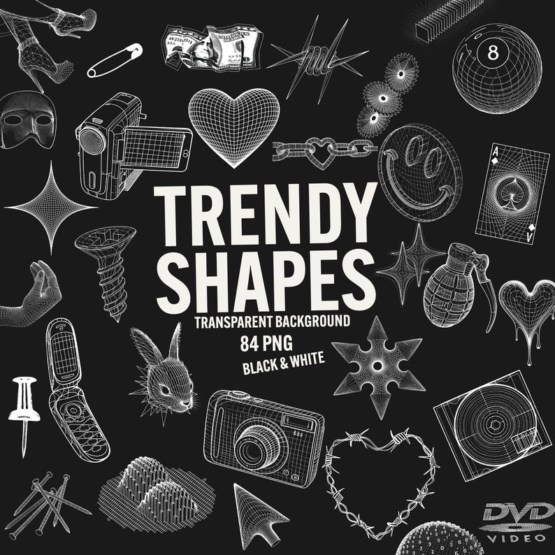 Y2K Wireframe Shapes Clipart: Edgy PNG Designs (commercial Use) - Etsy