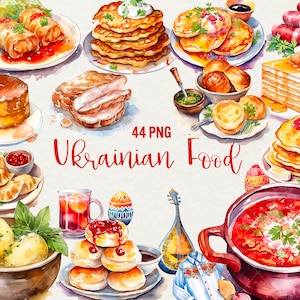 Watercolor Ukrainian Food Clipart, Ukraine watercolor clipart, 44 PNG Ukraine culture Traditional Cuisine Ukrainian art, Commercial Use.