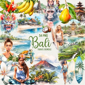 Bali clipart, zomer reizen illustraties, 54 png Indonesische eilanden aquarel, Aziatische vakantie, droom reizen clipart, commercieel gebruik.