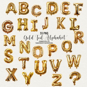 Goldene Folienballons Alphabet Clipart, 55 png Folienballon Buchstaben, goldene Partyballons, transparente png, digitaler Download, kommerzielle Nutzung