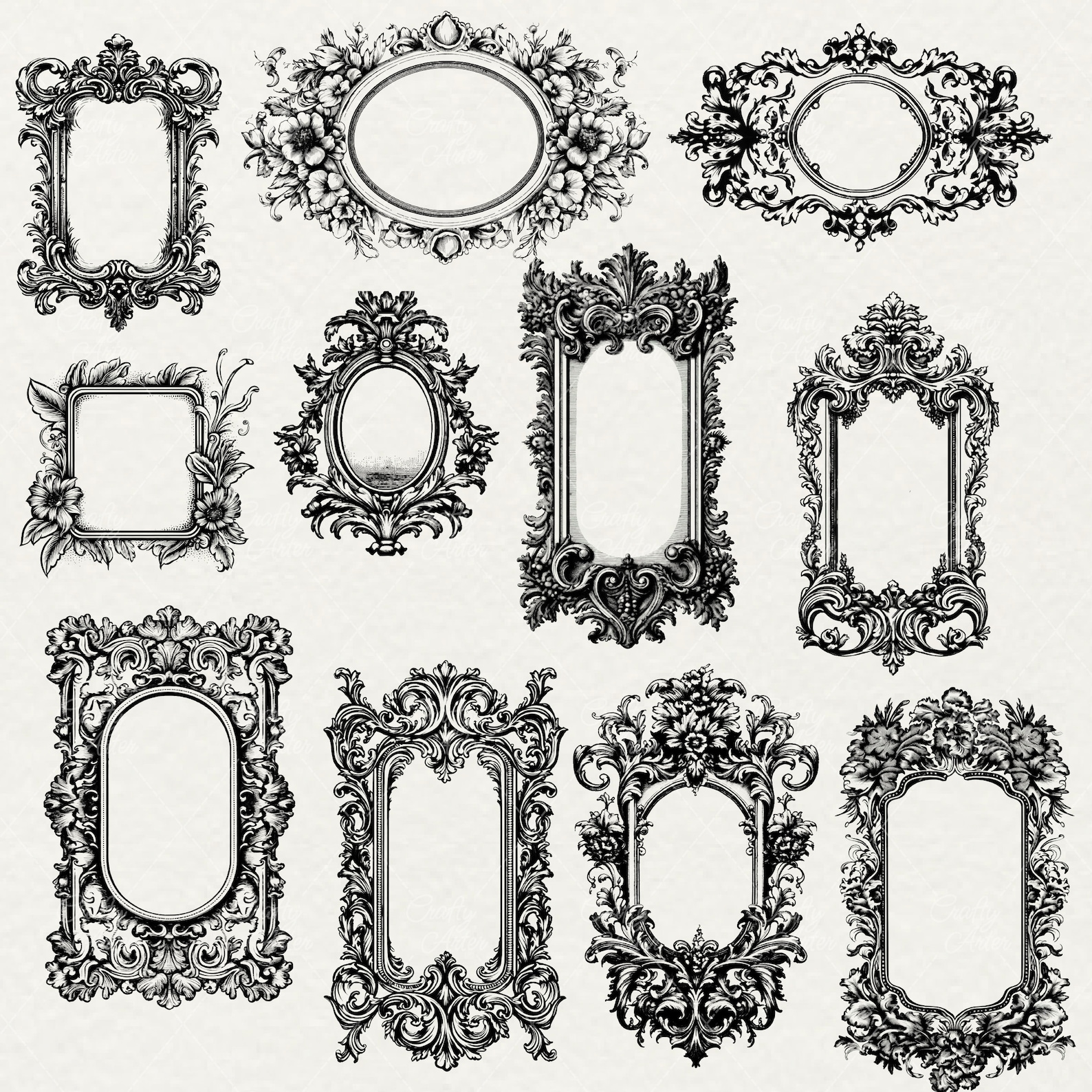 Vintage Ornate Frames Clipart: Gothic Baroque SVG PNG Bundle - Etsy