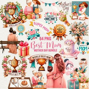 Clipart fête des mères, 64 PNG meilleurs graphiques pour maman, clipart famille, grand-mère Png, super maman, mère à la maison, sublimation PNG, usage commercial.