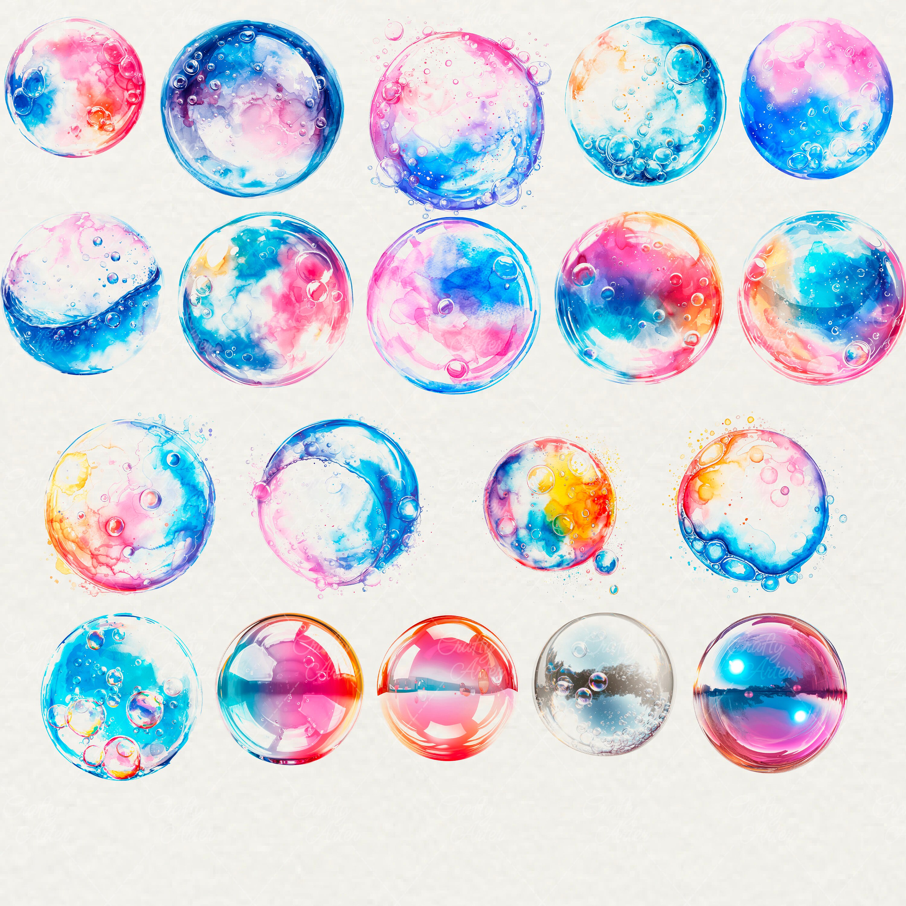 Watercolor Bubble Clipart: 67 Colorful PNG Overlays (commercial Use) - Etsy