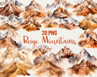Clipart di montagna beige ad acquerello: paesaggio bohémien PNG (uso commerciale)