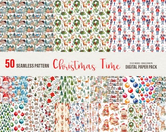 Può includere: 50 motivi digitali di carta da parati natalizia senza cuciture in un pacchetto. I motivi presentano vari temi natalizi, tra cui case, renne, schiaccianoci, ornamenti, Babbo Natale e orsacchiotti. I motivi sono 21 x 21 pollici e 2048 x 2048 pixel.