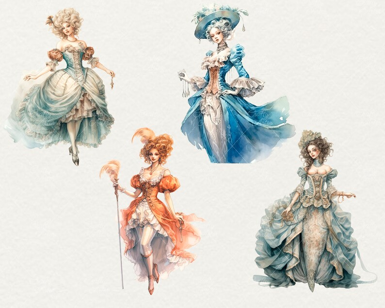 Rococo Ladies Clipart: Watercolor Princess, 26 PNG (digital Download ...