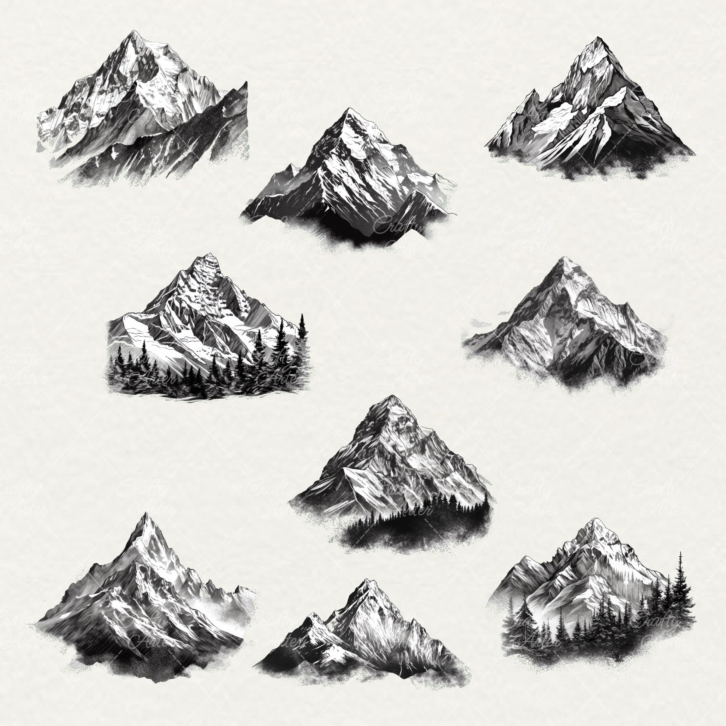 Monochroom bergillustraties: zwart-wit landschap, png-bestand (commercieel  gebruik) - Etsy België, image size:2529x2529