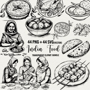 Pacote svg de comida indiana, clipart png da Índia, mulher da Índia, pratos indianos, tigela de curry, arquivos vetoriais de culinária, arquivos de corte para uso comercial do cricut
