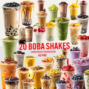 Boba Tea Clipart Bundle, 40 PNG Bubble Tea Getränke für Mockups, Boba Shakes PNG, Foto-Overlay, transparenter Hintergrund, kommerzielle Nutzung
