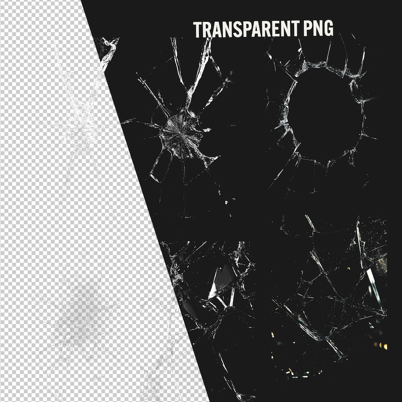 Broken Glass Overlays, 49 png realistic broken glass, crack glass texture photo overlays, shattered glass, transparent png commercial use, photoshop overlays, photo editing, glass texture overlays