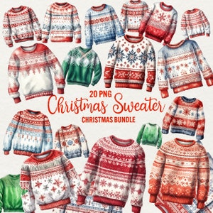 Kersttrui clipart, kerstman truien clipart winter clipart, vakantietijd, lelijke trui, 20 png kerst commercieel gebruik.