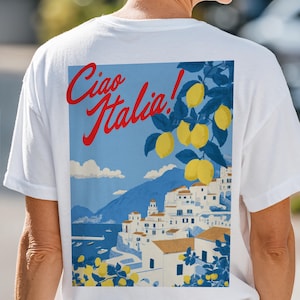 Ciao Italia png, vintage lemon t shirt design, trendy tee design, italian landscape png, amalfi coast png, instant download commercial use